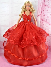 Beautiful Red Party Dress Tulle For Noble Quinceanera Doll Babidf298for