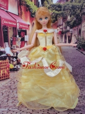 Cute Yellow Scoop Hand Made Flowers Quinceanera Doll Dress Babidf254for