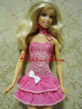 Elegant Beading Short Hot Pink Quinceanera Doll Dress Babidf122for