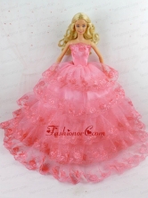 Elegant Handmade Gown With Ruffled Layers And Embroidery Made To Fit The Quinceanera Doll Babidf159for