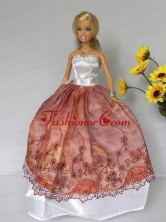 Elegant Rust Red And White Strapless Lace Made To Fit The Quinceanera Doll Babidf270for