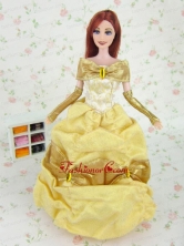 Elegant Yellow Party Clothes Fashion Dress Organza For Noble Quinceanera Doll Babidf306for