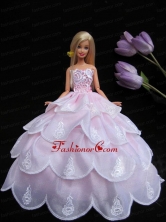 Embroidery Pink Ruffled Layers Ball Gown Quinceanera Doll Dress Babidf107for