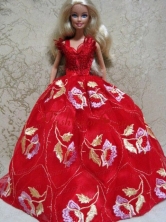 Embroidery Red Ball Gown Quinceanera Doll Dress Babidf129for