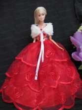 Embroidery Red Organza Ball Gown Gown For Barbei Doll BABIDF105FOR