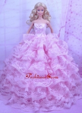Exclusive Pink Gown With Ruffled Layers Dress For Quinceanera Doll Babidf158for