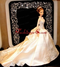 Fashion Appliques Quinceanera Wedding Dress With Chapel Train For Quinceanera Doll Babidf025for