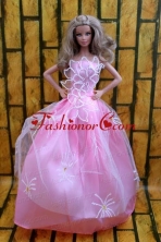 Fashion Princess Rose Pink Dress Gown For Quinceanera Doll Babidf209for