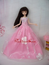 Fashionable Embroidery Pink Princess Quinceanera Doll Dress Babidf381for