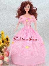 Hand Made Flower Pink Ball Gown Party Clothes Quinceanera Doll Dress Babidf085for
