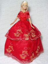 Pretty Red Gown With Embroidery Dress For Quinceanera Doll Babidf337for