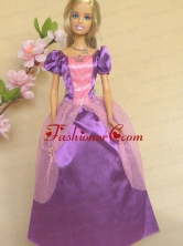 Purple Short Sleeves Handmade Dresses Fashion Party Clothes Gown Skirt For Quinceanera Doll Babidf268for