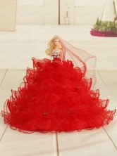 Red Bowknot Organza Quinceanera Doll Dress Quinceanera009for