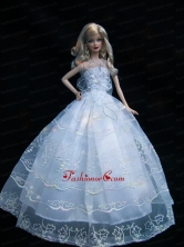 Romantic Baby Blue Strapless Lace Fashion Wedding Dress For Noble Quinceanera Babidf394for