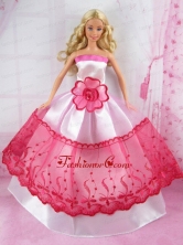 Romantic Pink And Red Princess Dress With Flower Made To Fit The Quinceanera Doll Babidf170for
