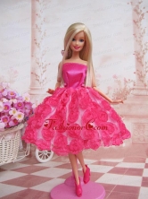 Sweet Ball Gown Hot Pink Hand Made Flowers With Tea-length Made To Fit The Quinceanera Doll Babidf244for