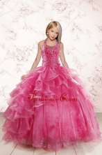 2015 Beautiful Pink Little Girl Pageant Dress with Beading and Ruffled Layers XFLGA31FOR