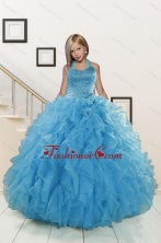 2015 Exclusive Beading and Ruffles Aqua Blue Flower Girl Dress XFLGA19FOR 