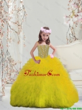 2015 Fall New Style Yellow Spaghetti Mini Quinceanera Dresses with Beading and Ruffles LGDTA5002-1FOR