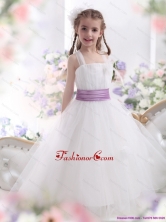 2015 New Style White Little Girl Pageant Dresses with Lilac Sash WMDLG014FOR