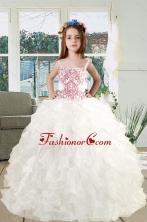 2015 Spaghetti Straps Embroidery Ruffles White Organza Little Girl Pageant Dress XFLG5824-4FOR 