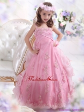 2015 Unique Rose Pink Spaghetti Straps Little Girl Pageant Dress with Appliques WMDLG007FOR