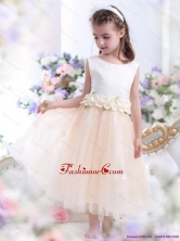 2015 White Little Girl Pageant Dress with Waistband and Hand Made Flowers WMDLG017FOR