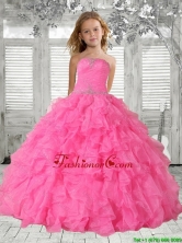 2016 Fall Luxurious Beading Rose Pink Little Girl Pageant Dress with Ruffles LGZY724FOR