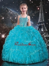 2016 Straps Little Girl Pageant Dresses with Beading and Ruffles in Baby Blue LGDTA109002FOR