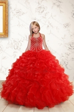 Beautiful Red Flower Girl Dress with Beading and Ruffles for 2015 XFLG092FOR