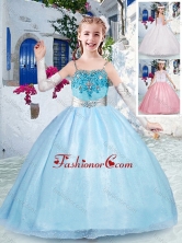 Beautiful Spaghetti Straps Light Blue Little Girl Pageant Dress with Beading PAG248FOR