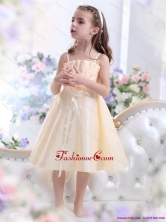 Champagne Spaghetti Straps Little Girl Pageant Dresses with Waistband and Hand Made Flower WMDLG008FOR
