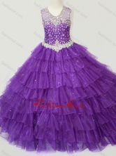 Classical Beaded and Ruffled Layers Little Girl Pageant Dress in Purple SWLG003-1FOR