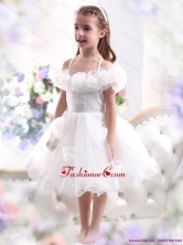 Comfortable White Halter Top Little Girl Pageant Dress with Hand Made Flower WMDLG002FOR