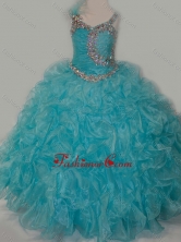 Elegant Ball Gown V Neck Organza Beading Aqua Blue Lace Up Little Girl Pageant Dress SWLG012-2FOR