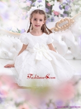 Elegant Lace 2015 White Little Girl Pageant Dress with Short Sleeves and Bowknot WMDLG040FOR