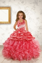 Exquisite Appliques and Ruffles Coral Red Flower Girl Dress for 2015 Spring XFLGA43FOR