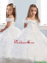 Exquisite Spaghetti Straps Cap Sleeves Little Girl Pageant Dress with Lace and Ruffled Layers THLG045FOR
