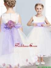 Fashionable Scoop Hand Made Flowers and Appliques Little Girl Pageant Dress in White THLG092-2FOR