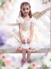 Gorgeous Champagne Little Girl Pageant Dress with Hand Made Flower and Lace WMDLG013FOR