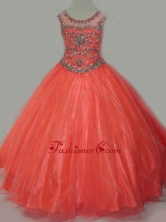 Latest Beaded Bodice Orange Little Girl Pageant Dress with Open Back SWLG005-1FOR