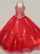Lovely Organza Halter Top Beaded Little Girl Pageant Dress in Red SWLG002FOR