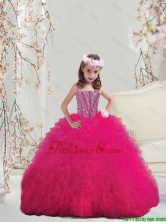 Lovely Spaghetti Hot Pink Little Girl Pageant Dresses with Beading and Ruffles LGDTA5002FOR