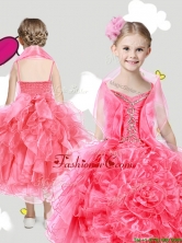 Lovely Spaghetti Straps Little Girl Pageant Dress with Beading and Rolling Flowers THLG036FOR