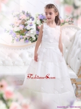 Most Popular White Scoop Little Girl Pageant Dress with Appliques WMDLG025FOR
