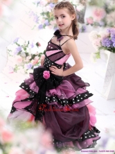 Multi Color Ruffled 2015 Little Girl Pageant Dress with Bownot and Hand Made Flower WMDLG039FOR