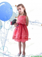 New Style Scoop Sashes and Lace Little Girl Pageant Dress in Coral Red THLG096FOR