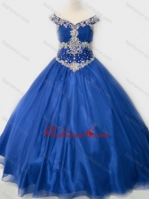 Popular Beaded Bodice Royal Blue Little Girl Pageant Dress in Organza SWLG006FOR