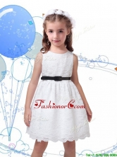 Popular Laced Scoop Little Girl Pageant Dress with Black Sashes THLG096-1FOR