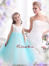 Popular White and Baby Blue Scoop Little Girl Pageant Dress for 2015 WMDLG024FOR